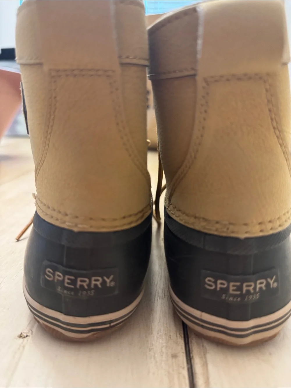 Sperry Kids Tan and Dark Gray Waterproof Duck Boots